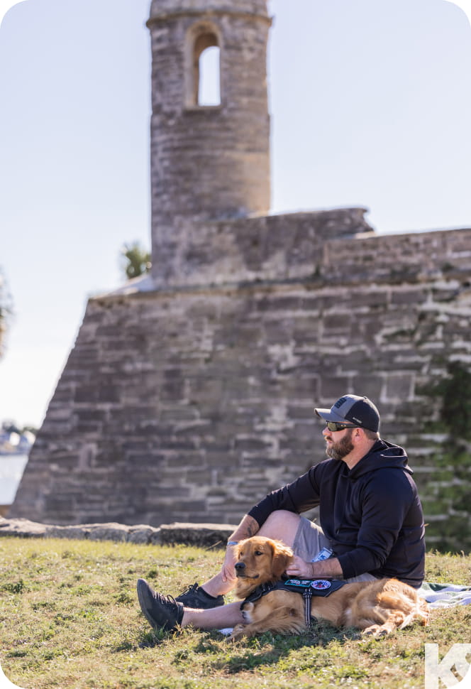 Man with his dog outdoors